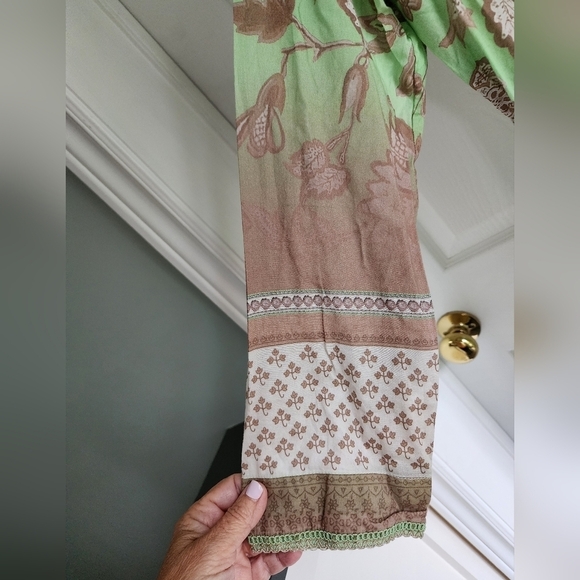 Beautiful Unique Green & Tan Kurta tunic SZ Medium - Picture 3 of 4